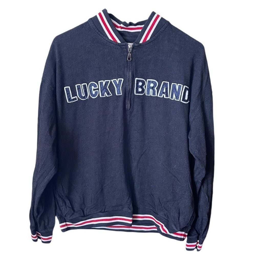 Vintage Lucky Brand men’s size L 3/4 zip varsity sweater.